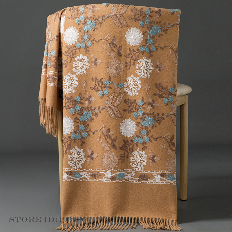 Cashmere Throw Blanket - 여성용 캐시미어 파시미나 스카프 랩 자수