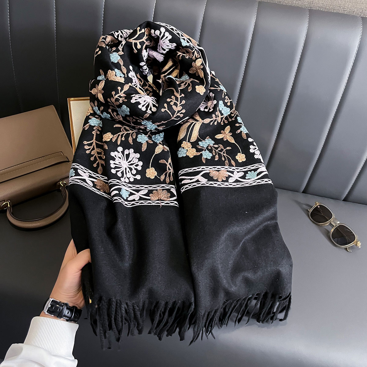 여성을위한 새로운 겨울 따뜻한 캐시미어 스카프 자수 P - Cashmere Throw Blanket 리뷰 및 가격